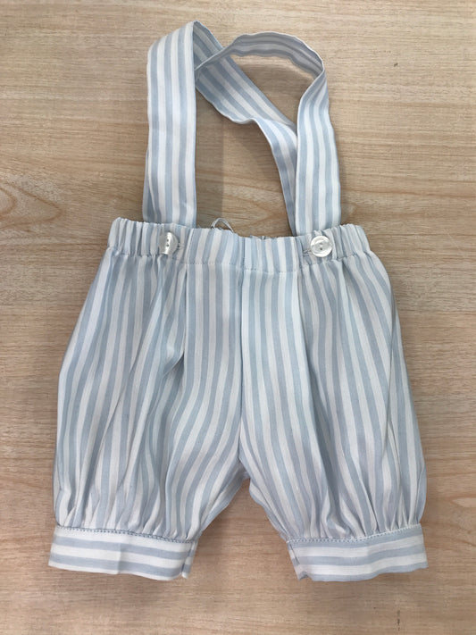 Pantalone Colibrì con righe bianche e celesti con bretelle a sbuffo