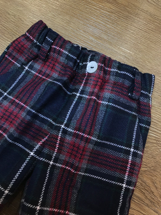 Pantalone Jo Milano scozzese a quadroni nei toni del blu scuro bordeaux verde e grigio