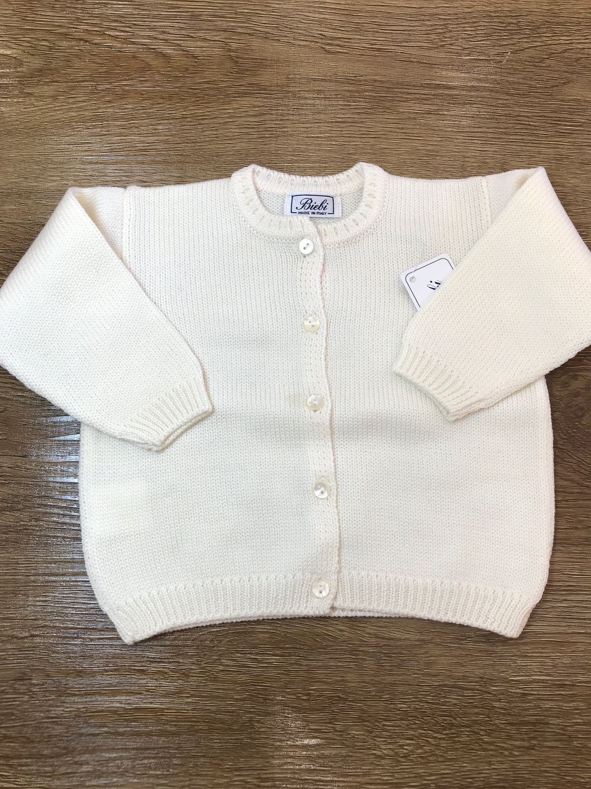 Cardigan Biebi in lana panna basico con piccoli bottoncini
