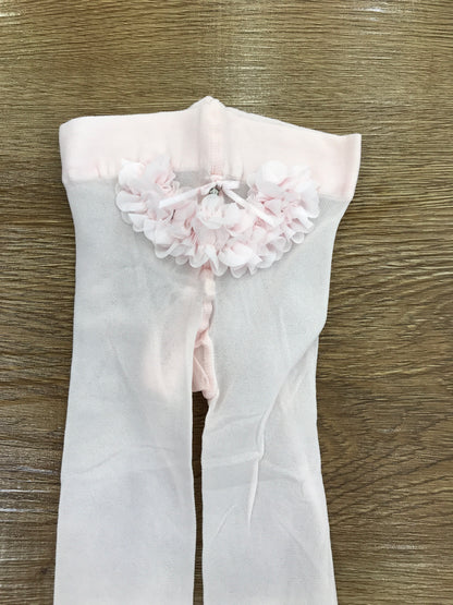 Calze Story Loris in microrete rosa con fiorellini applicati sul retro