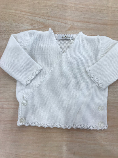 Cardigan Baby Lord in filo bianco ad incrocio smerlato
