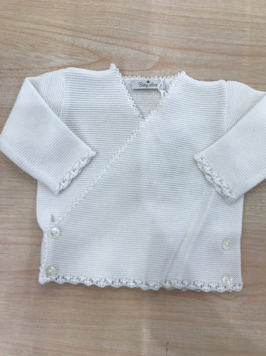 Cardigan Baby Lord in filo bianco ad incrocio smerlato