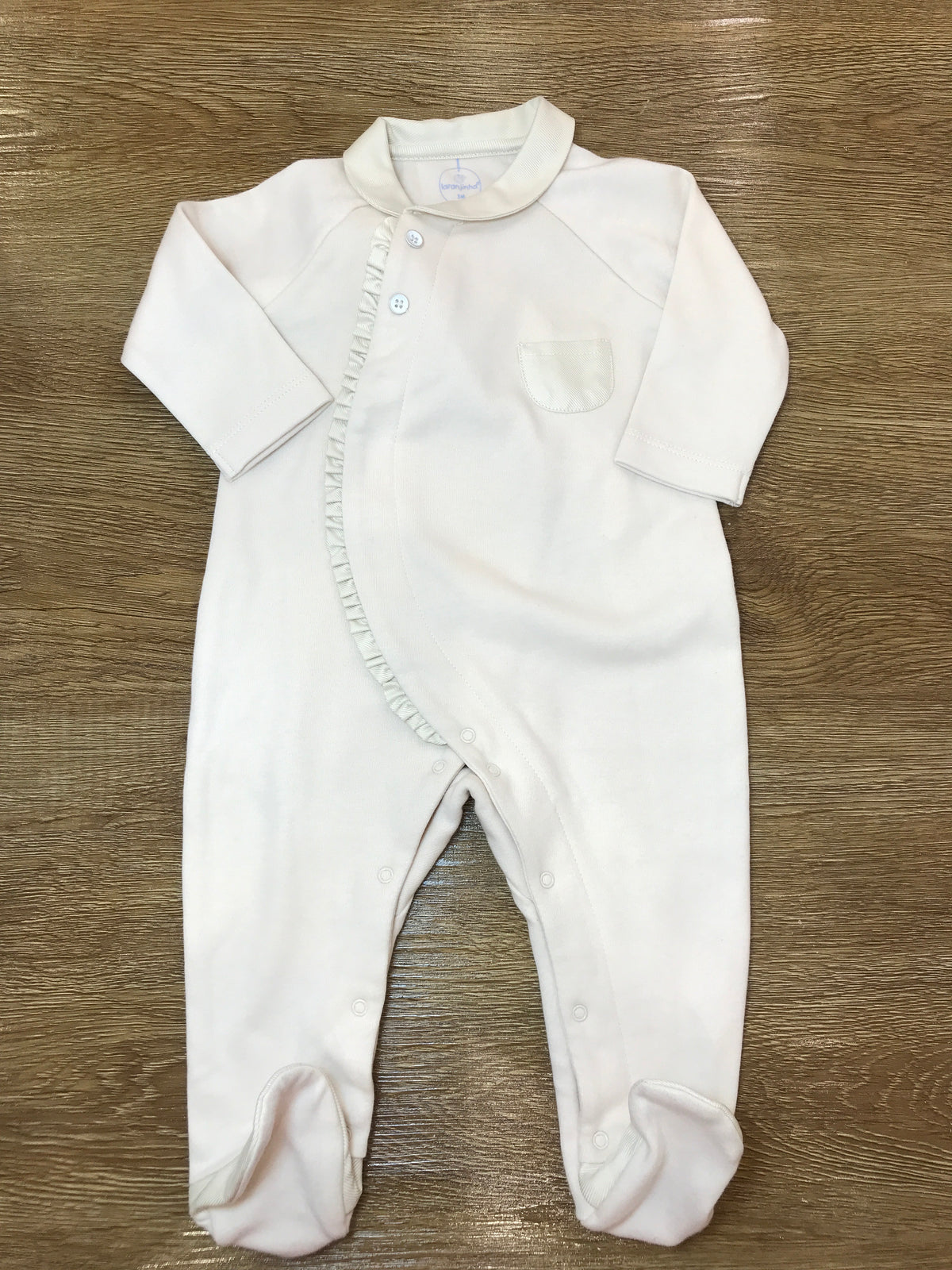 Tutina Laranjinha in caldo cotone beige intera con piedini e rusche trasversale