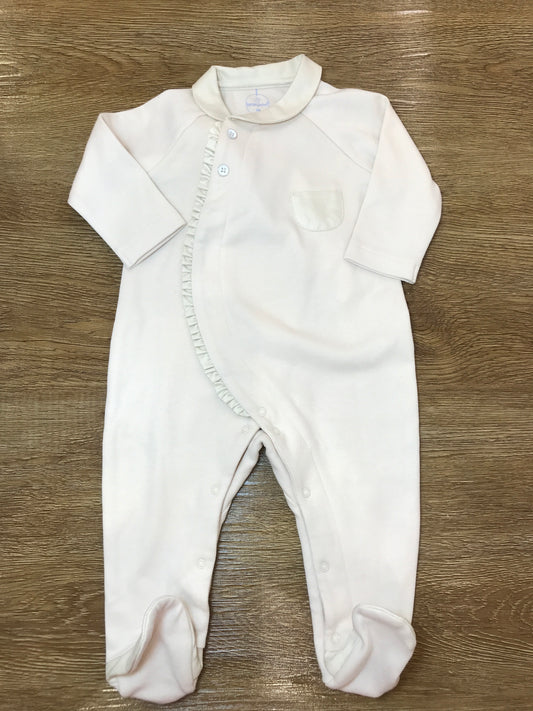 Tutina Laranjinha in caldo cotone beige intera con piedini e rusche trasversale