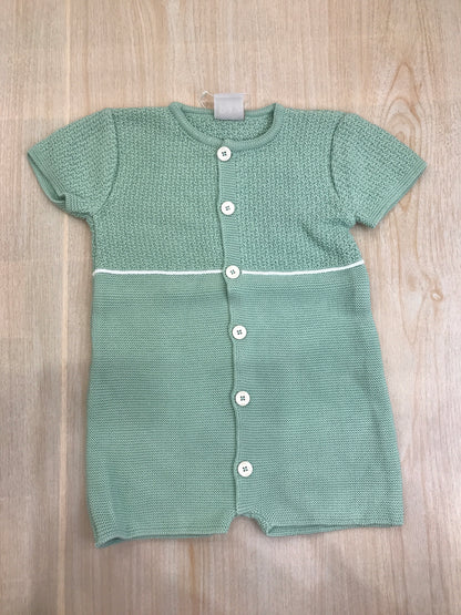 Pagliaccetto Paz Rodriguez in filo verde mezza manica con bottoncini sul davanti e lavoro a maglia sul corpetto