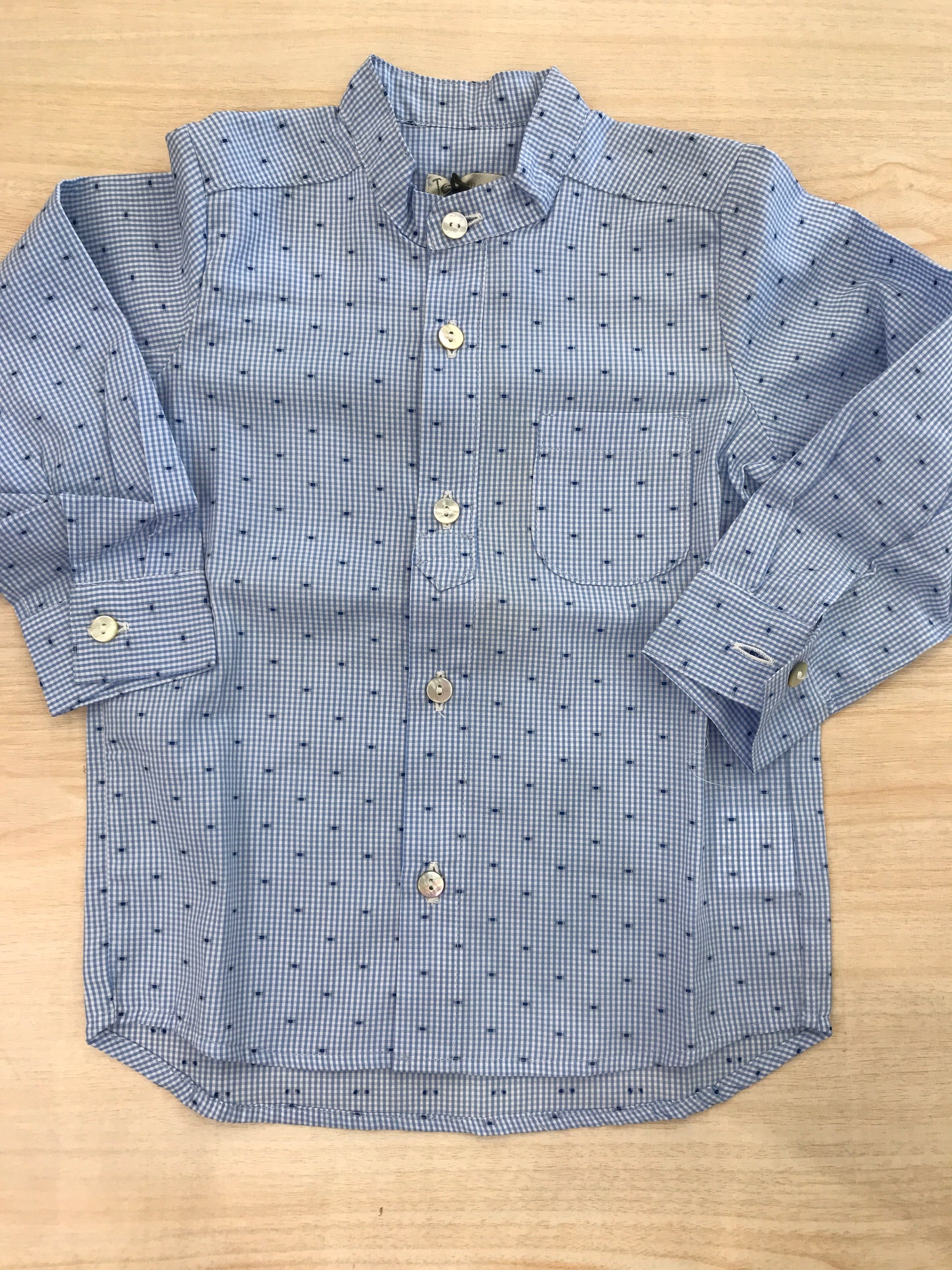 Camicia Jo Milano manica lunga celeste con piccoli pois blu scuro
