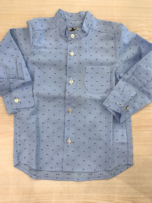 Camicia Jo Milano manica lunga celeste con piccoli pois blu scuro