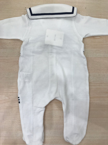 Tutina Cielo Blu in cotone manica lunga lunga gamba lunga effetto marinaretto con rifiniture blu