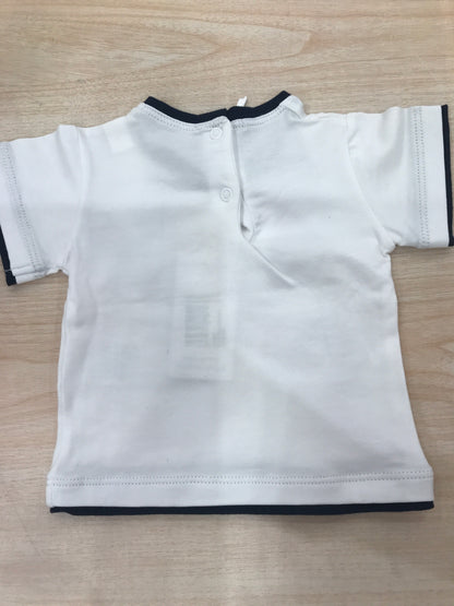 T-shirt Nanan mezza manica in cotone bianca con rifiniture in blu scuro