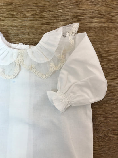 Camicia in cotone con collettone con pizzo panna