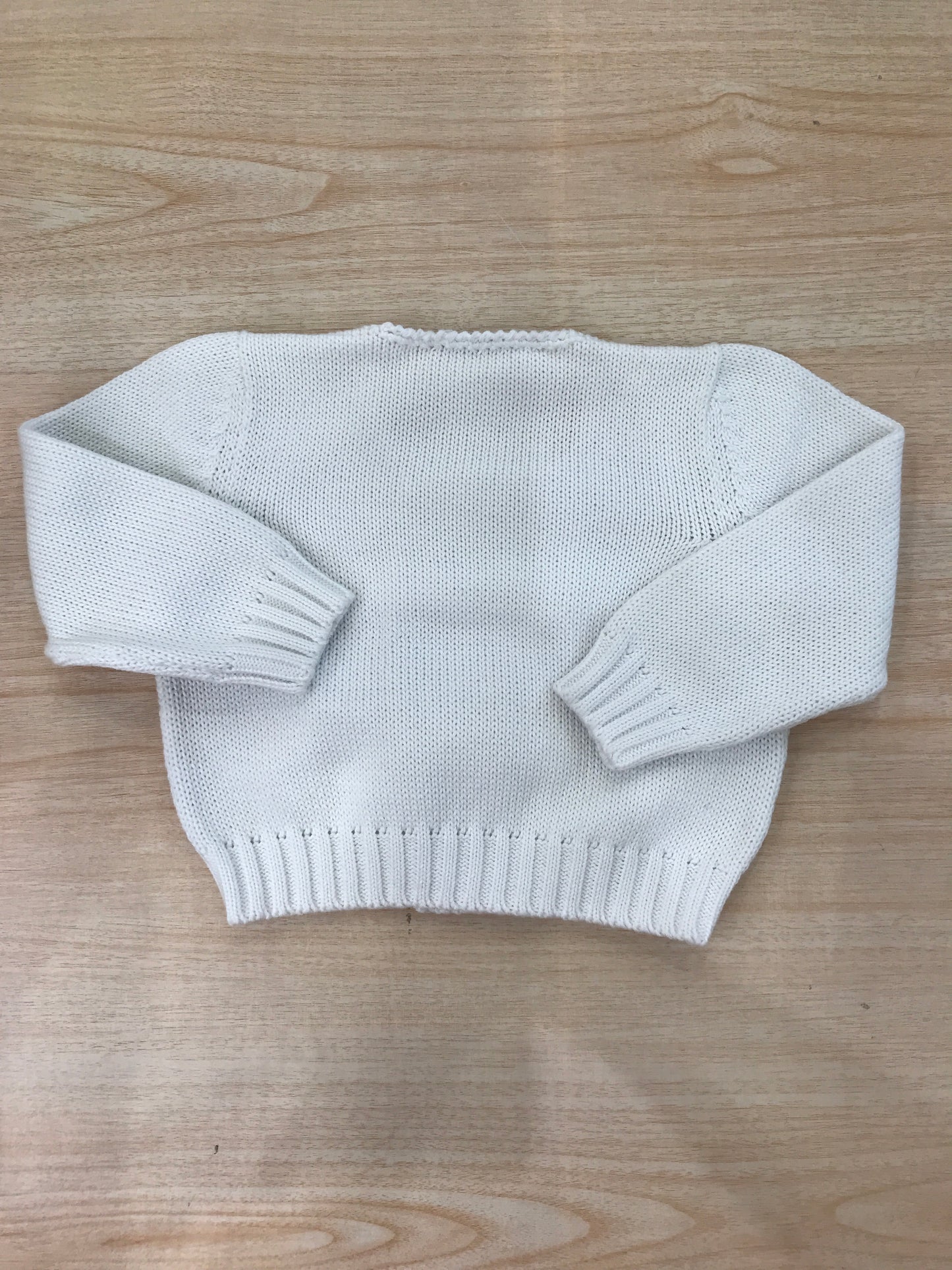 Cardigan Colibrì in filo bianco doppio petto con bottoncini blu