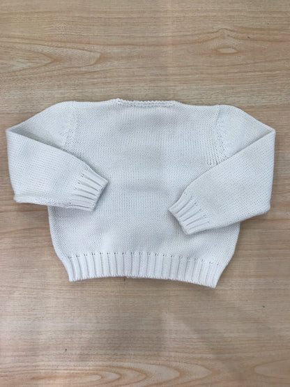 Cardigan Colibrì in filo bianco doppio petto con bottoncini blu