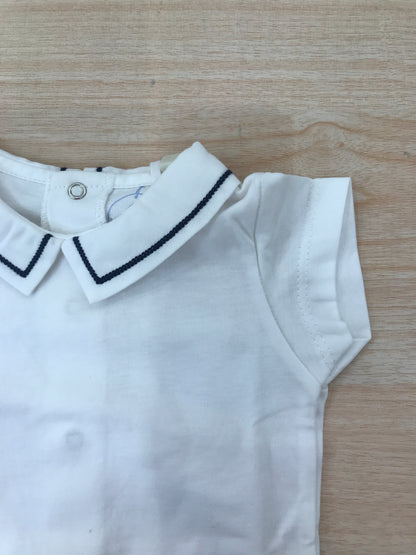 Body Laranjinha in cotone mezza manica con colletto a punta con profilo blu scuro