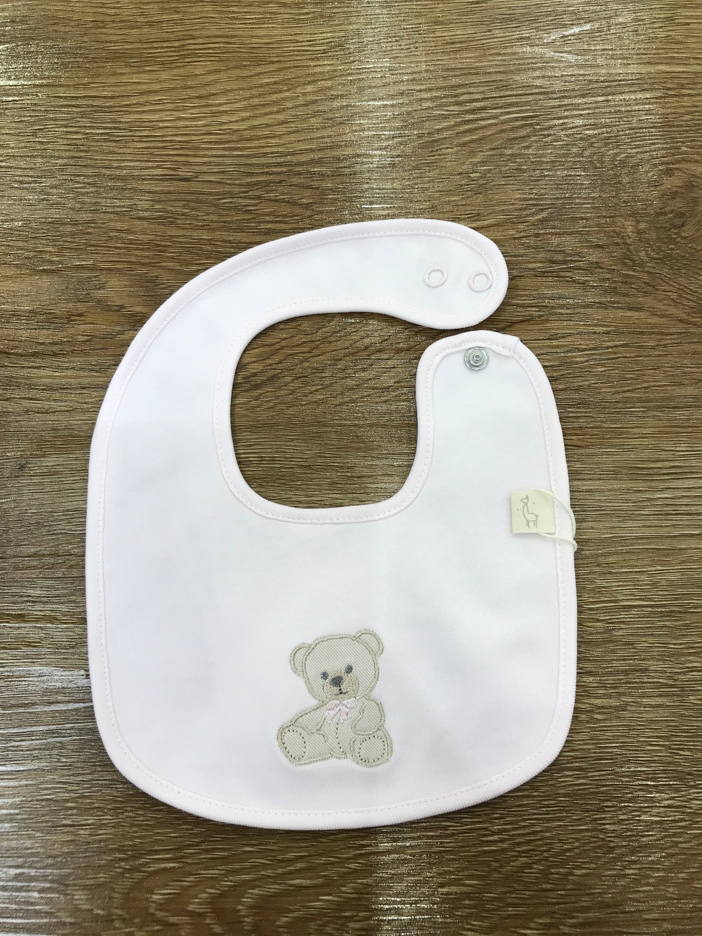 Bavetta Baby Gi in cotone rosa con orsetto con fiocchetto