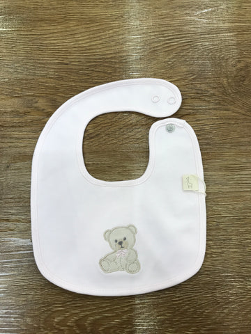 Bavetta Baby Gi in cotone rosa con orsetto con fiocchetto