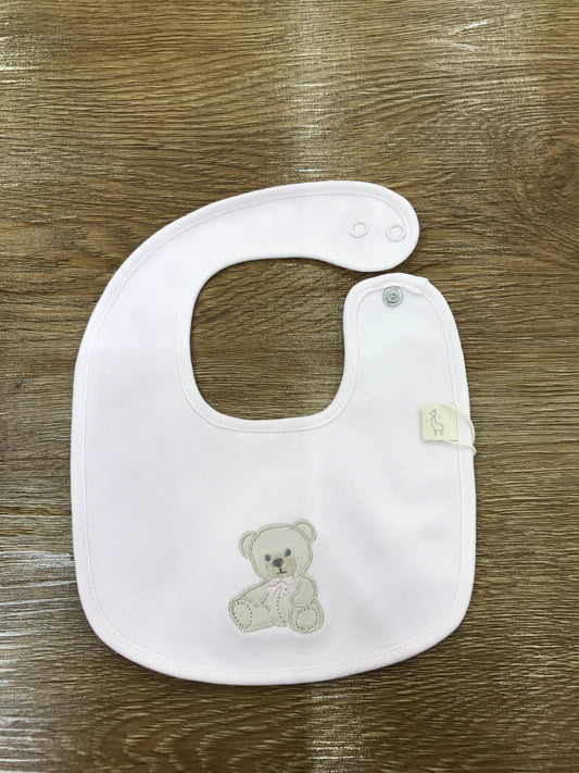 Bavetta Baby Gi in cotone rosa con orsetto con fiocchetto