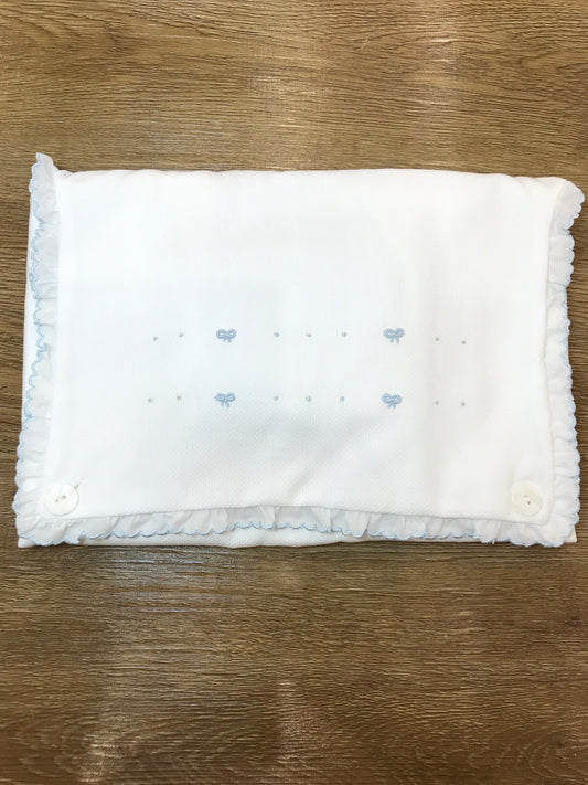 Fasciatoio Pepecè in piquet con spugna all'interno con rusche al bordo e piccoli fiocchetti ricamati con pois sul davanti