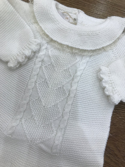 Tutina PCS intera con piedini con ricamo sul davanti e colletto con applicazione di valancienne