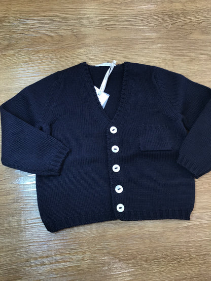 Cardigan Colibrì in lana blu scuro con taschino e piccoli bottoncini sul davanti
