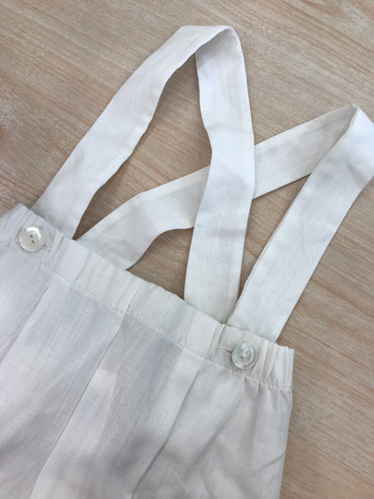 Pantalone Colibrì in lino bianco con bretelle a sbuffo