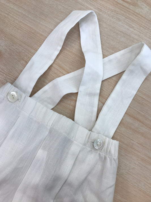 Pantalone Colibrì in lino bianco con bretelle a sbuffo