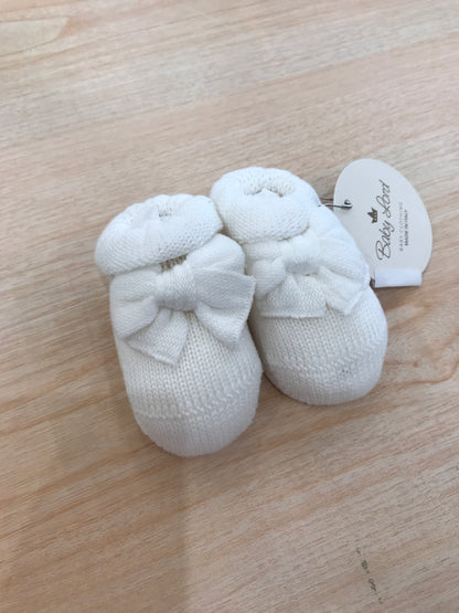 Babbucce Baby Lord in filo bianco con fiocchetto bianco