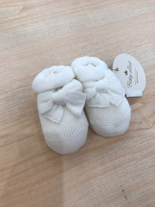 Babbucce Baby Lord in filo bianco con fiocchetto bianco