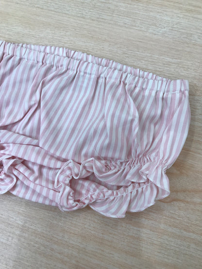 Culotte Cielo Blu in cotone a righe rosa e bianche con smerlo