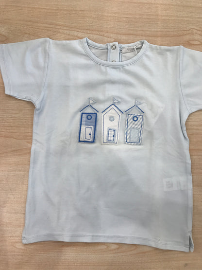 T-shirt Coccodèin cotone mezza manica celeste con disegni sul davanti