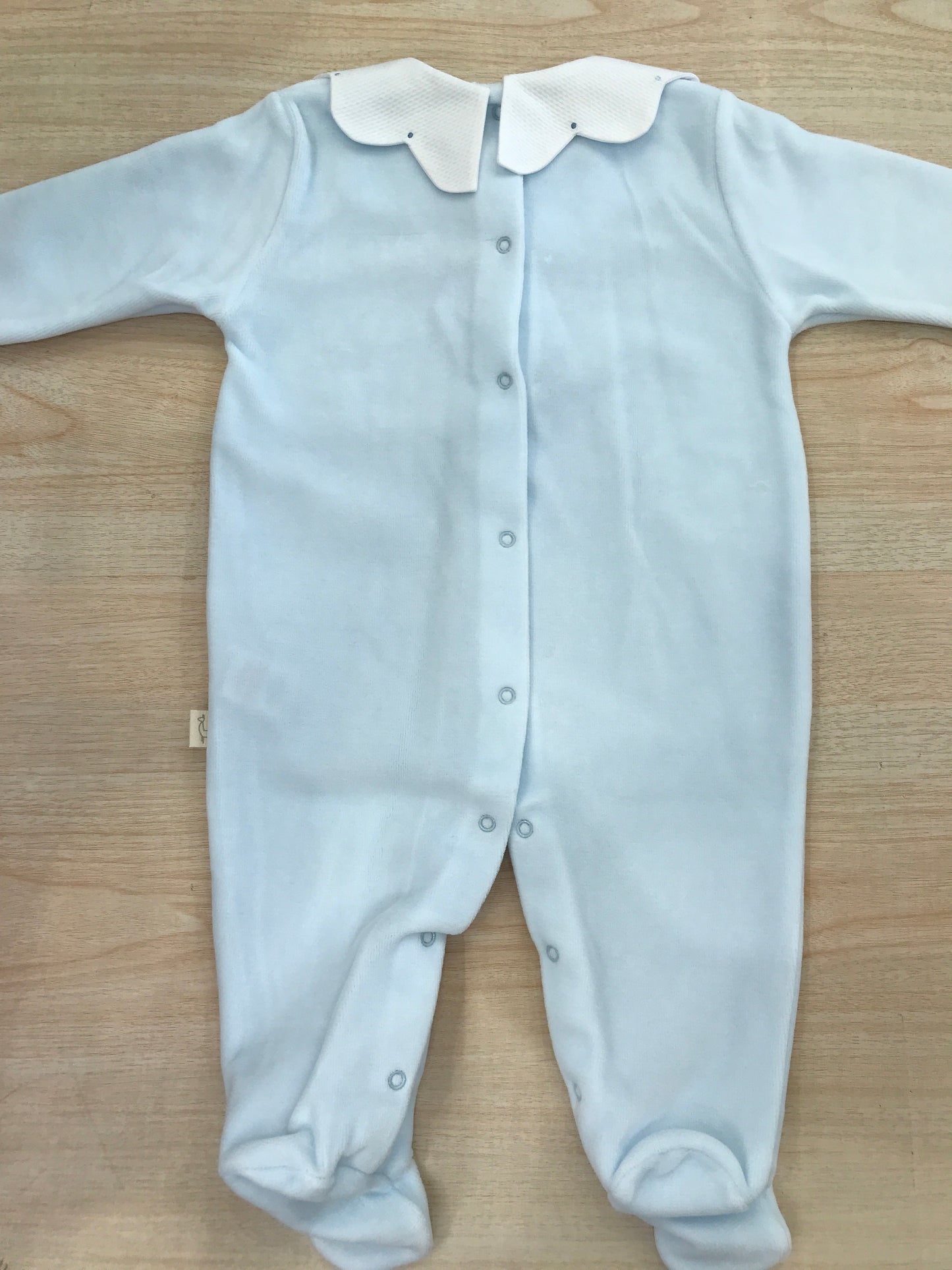 Tutina Baby Gi in ciniglia intera con collo smerlato bianco e pois
