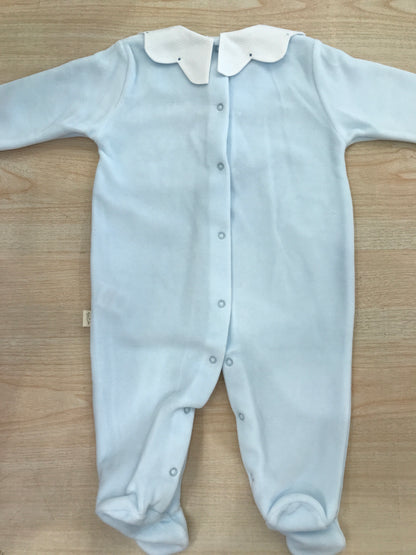 Tutina Baby Gi in ciniglia intera con collo smerlato bianco e pois