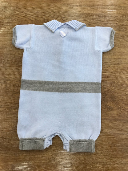 Pagliaccetto Floc Baby in filo celeste con rifiniture in grigio