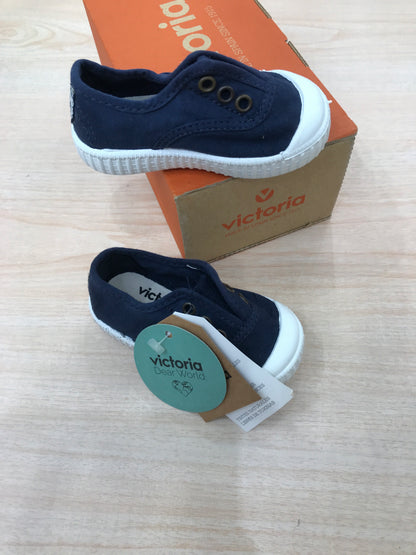 Scarpe Victoria in tela blu scuro con gomma bianca con elastico sul davanti