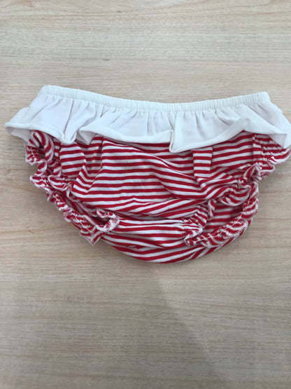 Costume Jo Milano a righe bianche e rosse con rusche bianca