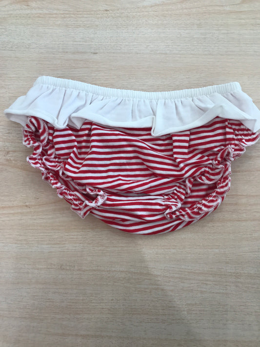 Costume Jo Milano a righe bianche e rosse con rusche bianca