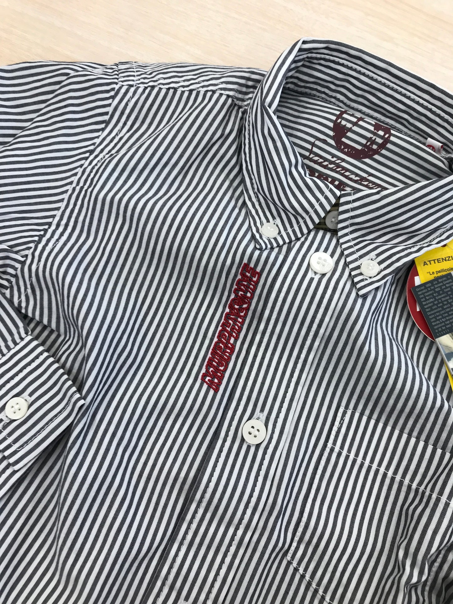 Camicia Murphy in cotone bianca e grigia a righe manica lunga e colletto a punta