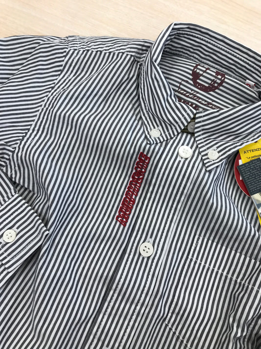 Camicia Murphy in cotone bianca e grigia a righe manica lunga e colletto a punta