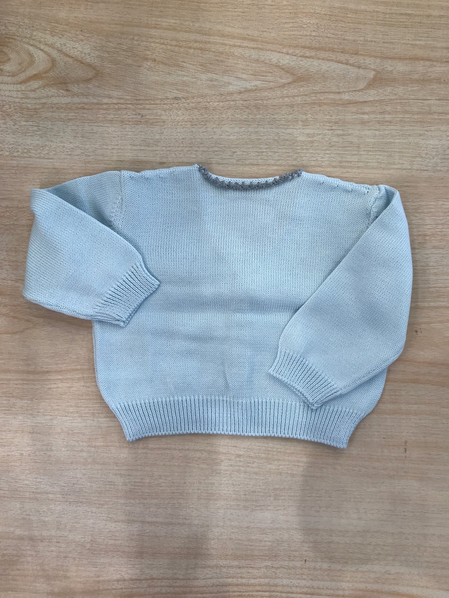 Cardigan Bebè di Almy in filo celeste con rifiniture grigie