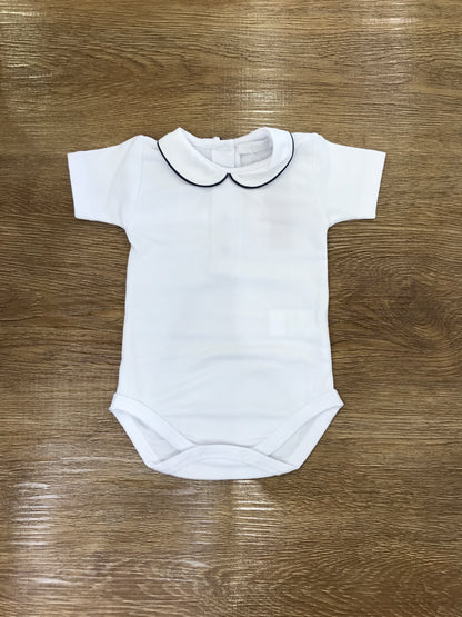 Body Coccodè in cotone mezza manica con colletto rifinito blu scuro