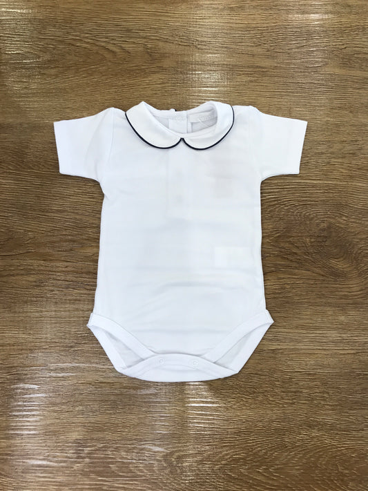 Body Coccodè in cotone mezza manica con colletto rifinito blu scuro