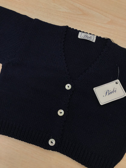 Cardigan Biebi in filo blu scuro scollato con bottoncini sul davanti