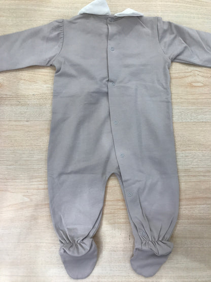Tutina Coccodè in cotone tortora manica lunga con piedini corpetto in piquet bianco