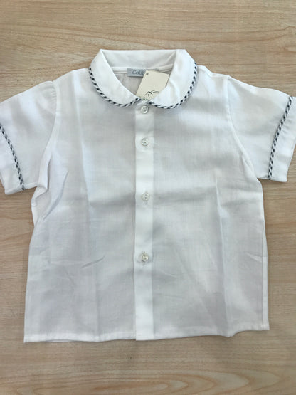 Camicia Colibrì mezza manica bianca con profilo a quadretti blu scuro