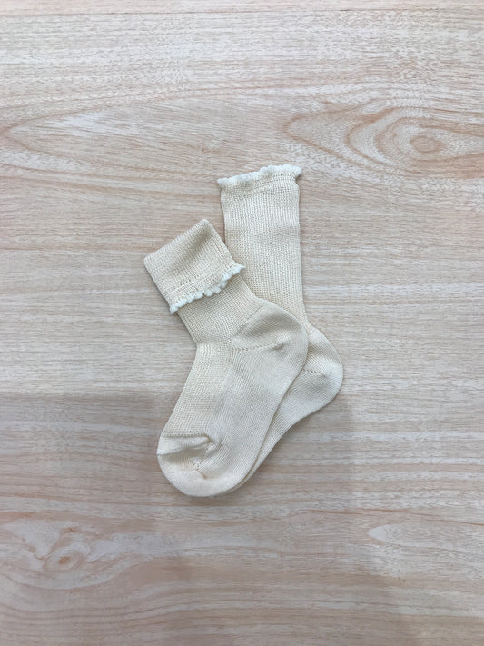 Calzino Ivory avorio in filo con smerlo panna al bordo