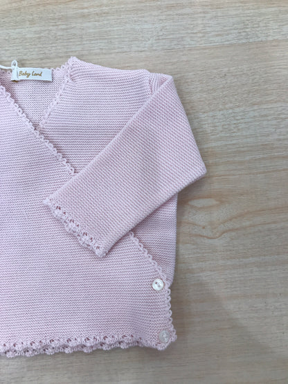Cardigan Baby Lord in filo rosa ad incrocio