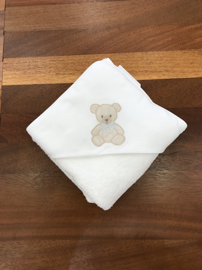 Telo Bagnetto Baby Gi con angolo bianco con orsetto ricamato con fiocco grigio