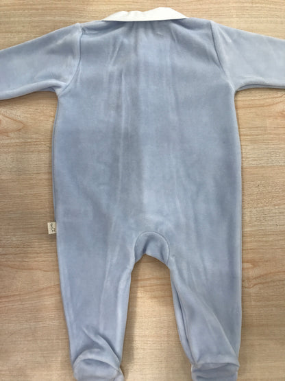 Tutina Baby Gi in ciniglia celeste polvere intera con dettaglio bianco sul davanti e colletto bianco