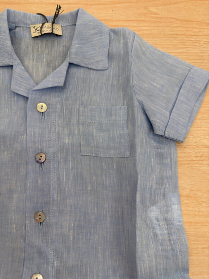 Camicia Jo Milano mezza manica in lino con bottoncini con taschino laterale