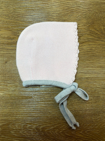 Cuffia Baby Lord in lana rosa con profilo e laccio grigio