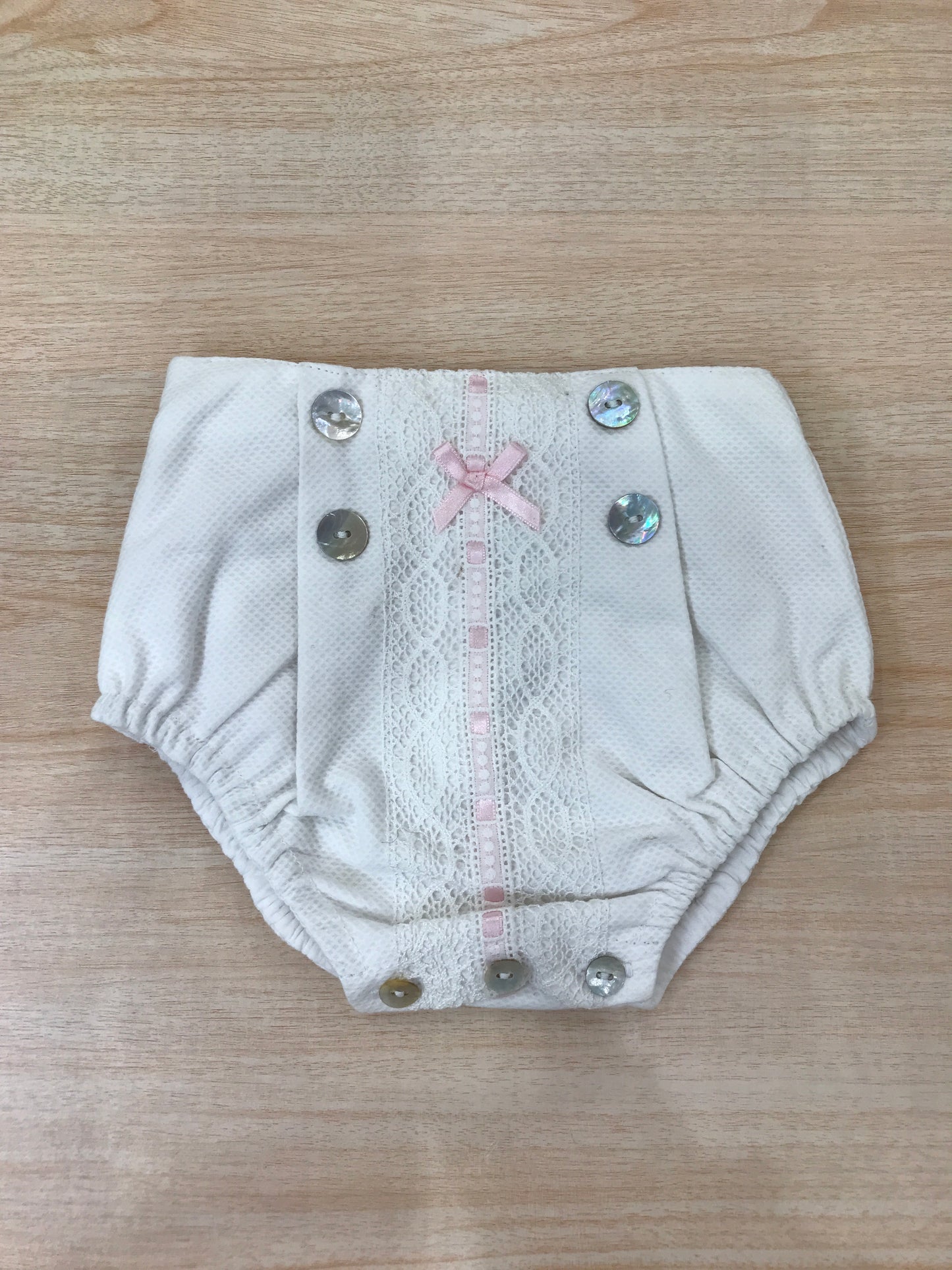 Culotte Paz Rodriguez in cotone con pizzo applicato sul davanti e fiocchetto rosa centrale